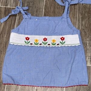 Vintage Blue Gingham with Hand-Smocked Floral Detail